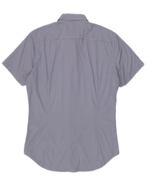 BONOBOS Mens Tailored Fit Short Sleeve Shirt Small Blue Pinstripe Nylon