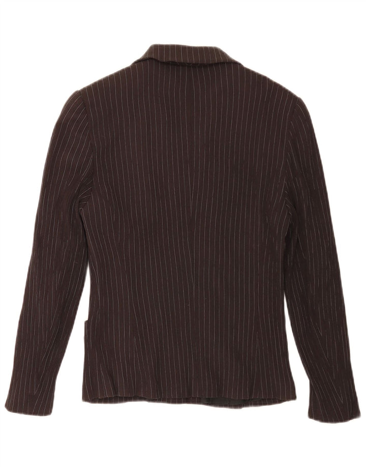 Taifun Womens 4 Button Blazer Jacket UK 10 Small Brown Pinstripe Viscose