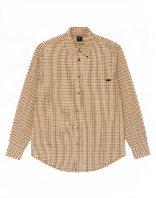 Trussardi Mens Shirt Medium Beige Check Cotton