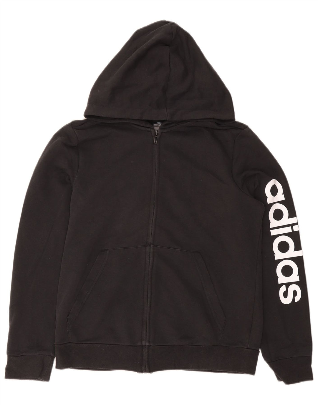 Adidas Womens Zip Hoodie Sweater UK 14 Large Black Cotton