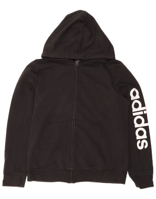 Adidas Womens Zip Hoodie Sweater UK 14 Large Black Cotton