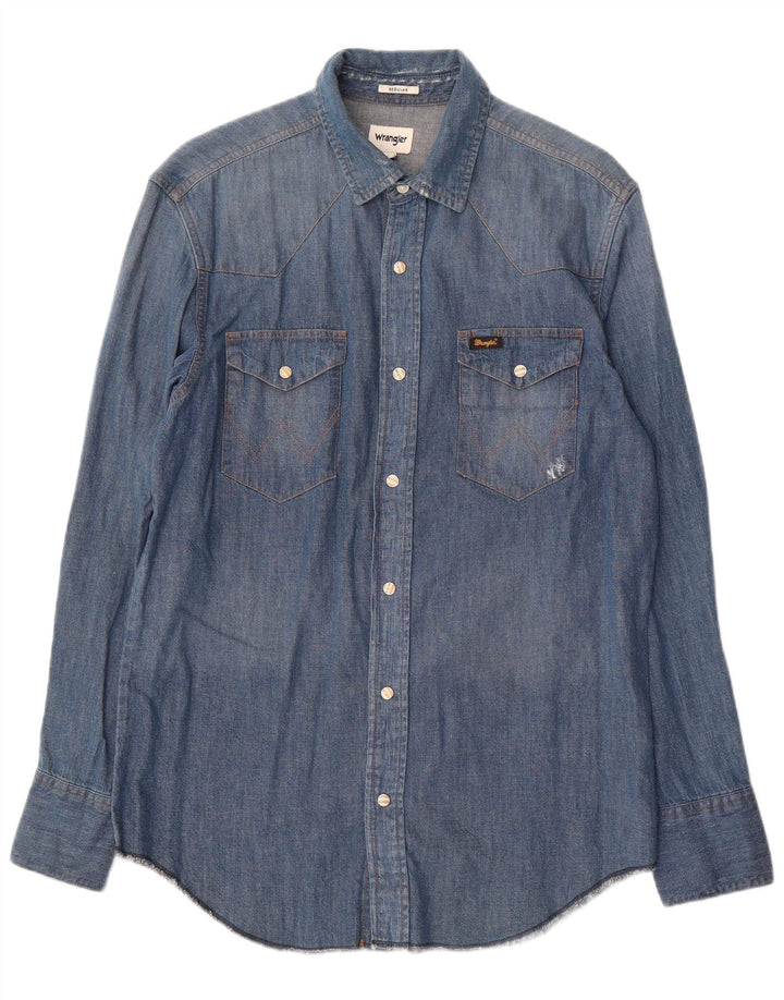 Wrangler Mens Denim Shirt Medium Blue Cotton