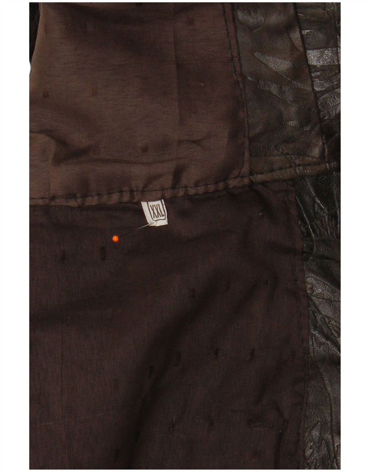 VINTAGE Mens Leather Waistcoat 2XL Brown Patchwork