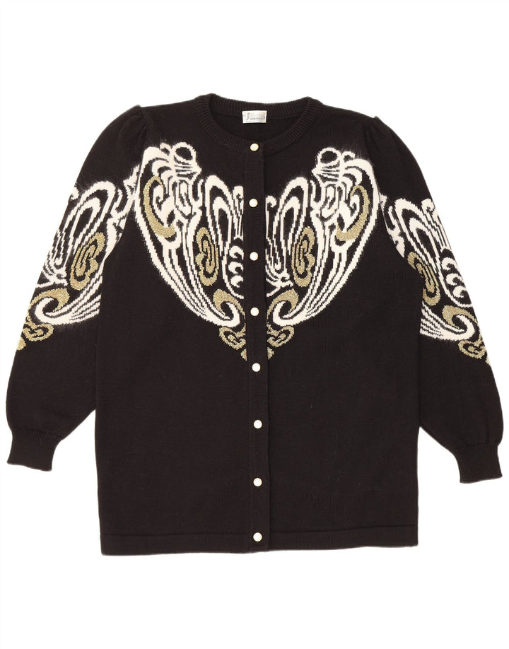 Vintage Womens Cardigan Sweater EU 38/40 Medium Black Paisley Acrylic