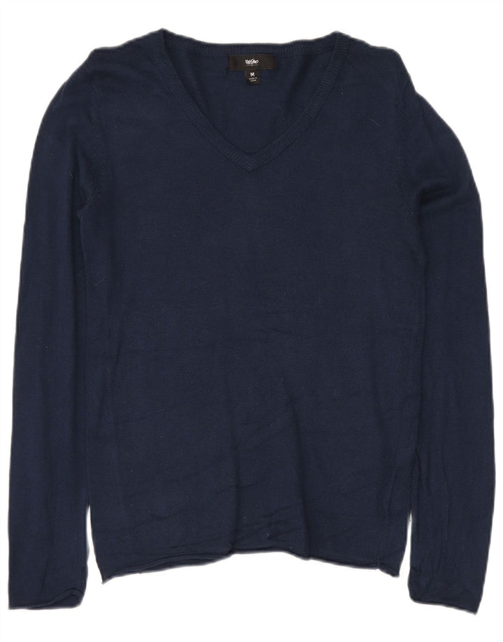 MOSSIMO Womens V-Neck Jumper Sweater UK 12 Medium Navy Blue Nylon