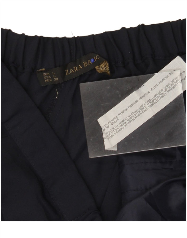 ZARA Womens Wide Leg Casual Trousers Large W32 L31 Navy Blue Polyester