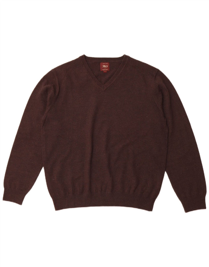 MARLBORO CLASSICS Mens V-Neck Jumper Sweater Large Brown Wool