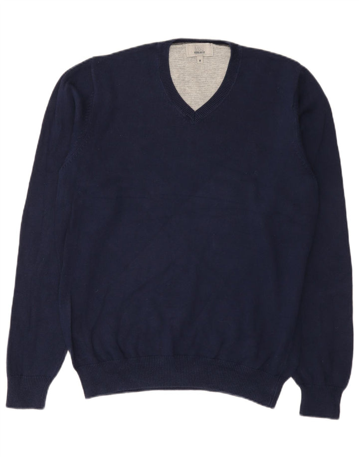 Marks & Spencer Mens Regular Fit V-Neck Jumper Sweater Medium Navy Blue