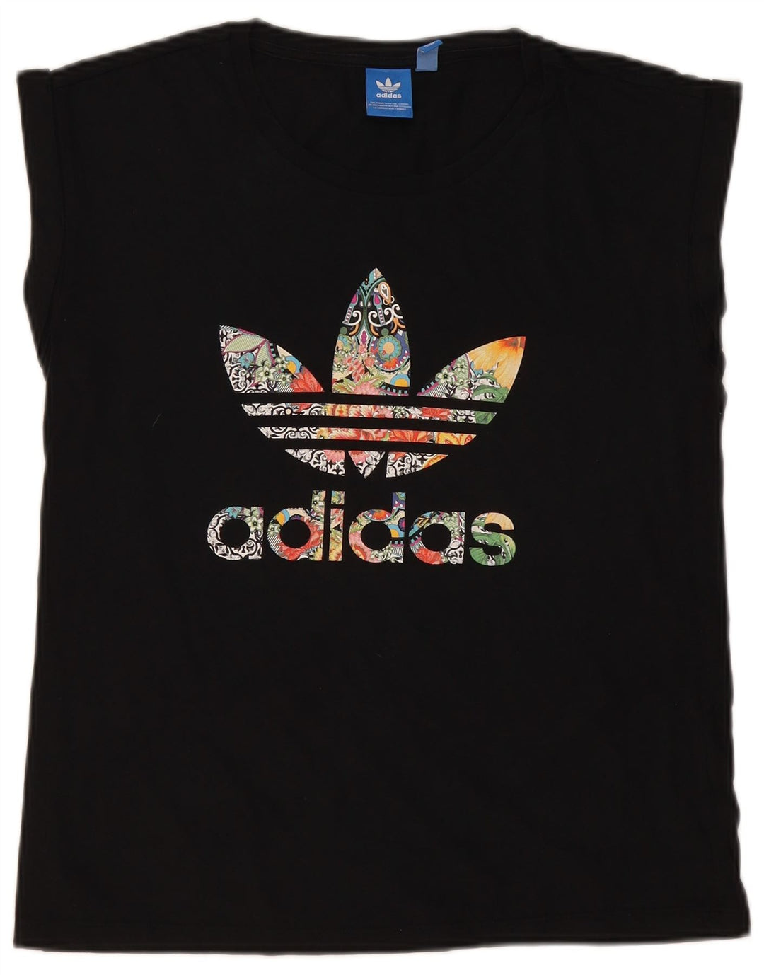 Adidas Womens Sleeveless Graphic T-Shirt Top UK 12 Medium Black