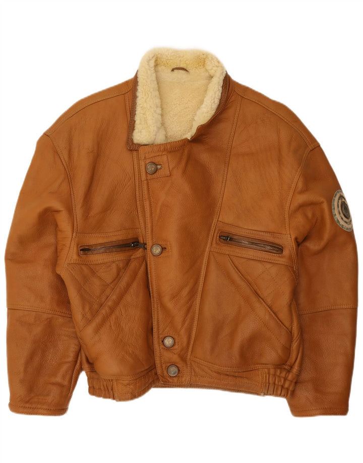 Vinci Mens Shearling Jacket IT 50 Large Brown Shearling