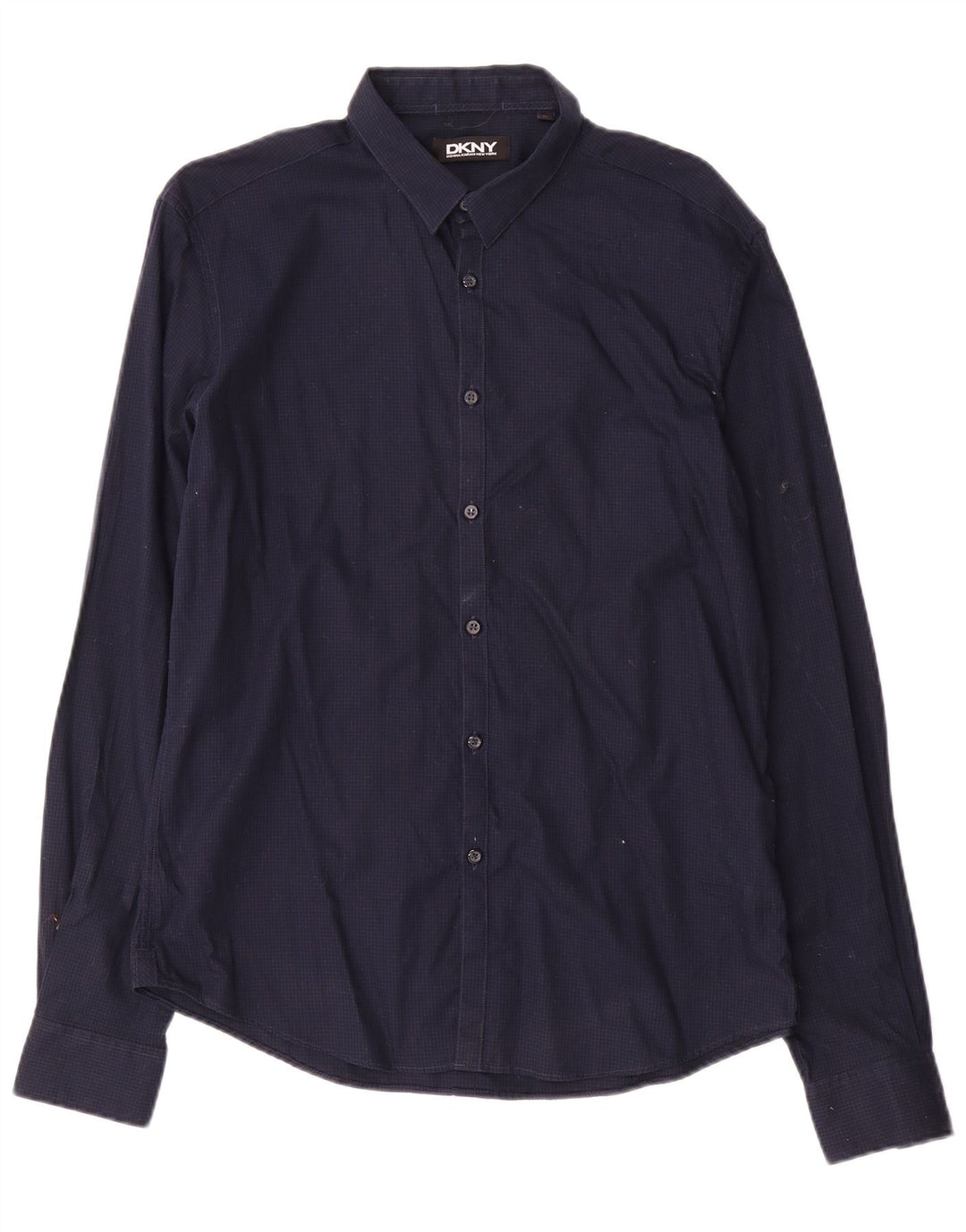 Dkny Mens Shirt Large Navy Blue Gingham Cotton