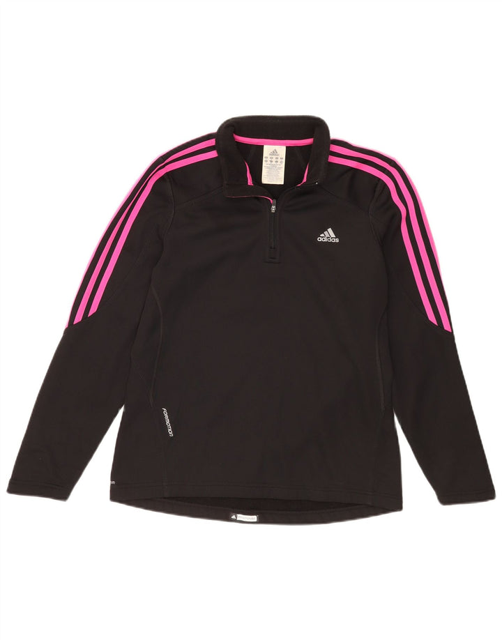 Adidas Womens Zip Neck Pullover Tracksuit Top UK 14 Medium Black Polyester