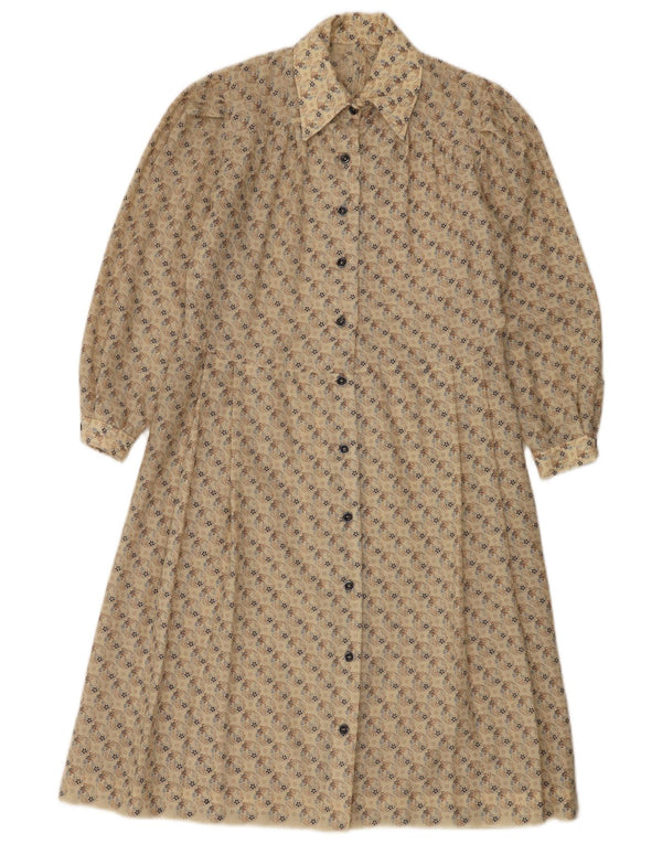 Vintage Womens Shirt Dress UK 14 Medium Beige Floral