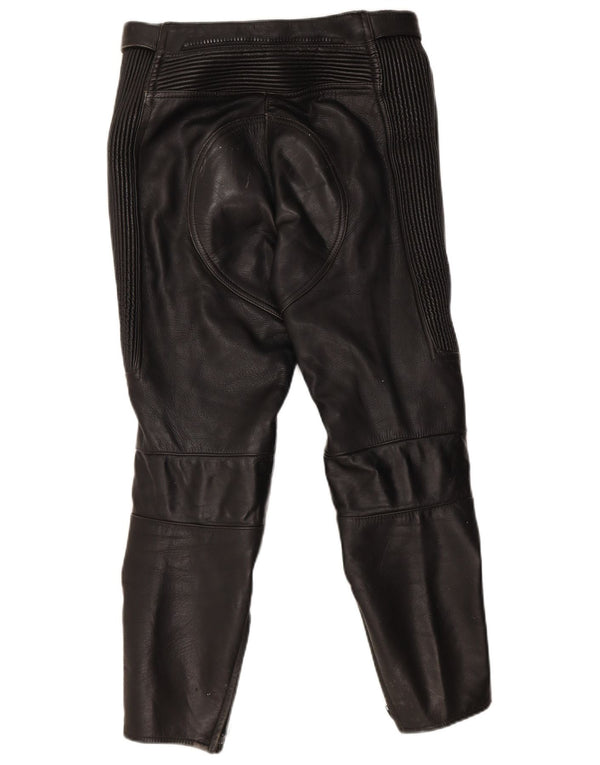 Vintage Womens Leather Biker Trousers IT 40 Small W30 L26 Black Leather