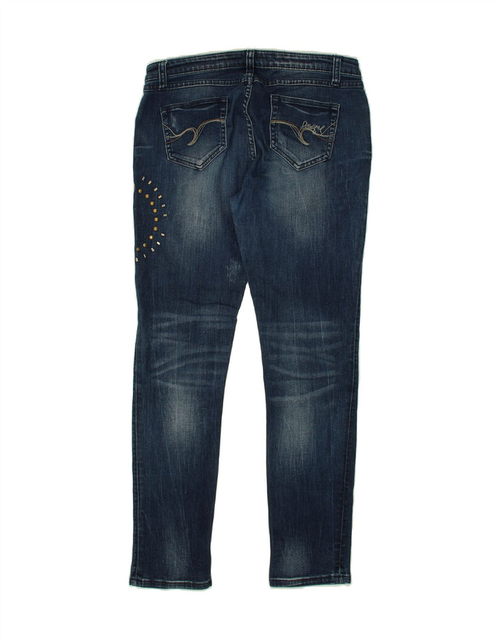 DESIGUAL Womens Graphic Slim Jeans W30 L29 Navy Blue Vintage Desigual and Second-Hand Desigual from Messina Hembry 