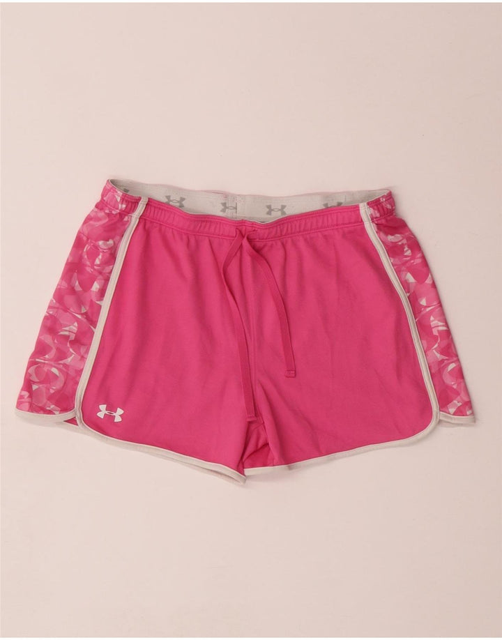 UNDER ARMOUR Womens Heat Gear Sport Shorts UK 14 Medium  Pink Geometric