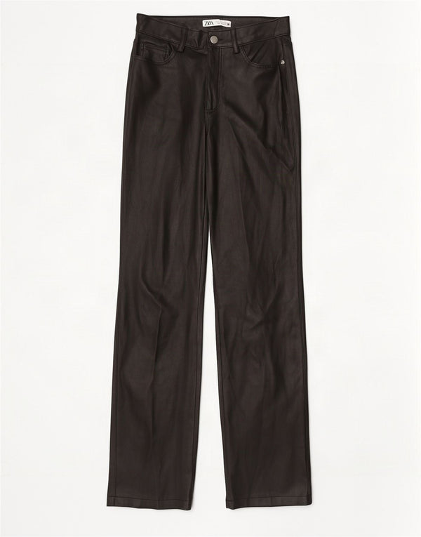 Zara Womens Straight Faux Leather Trousers EU 36 XS W26 L31 Black