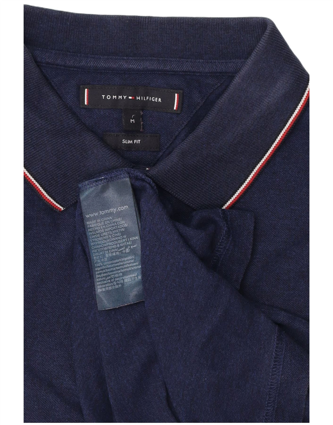 TOMMY HILFIGER Mens Slim Fit Polo Shirt Medium Navy Blue Cotton