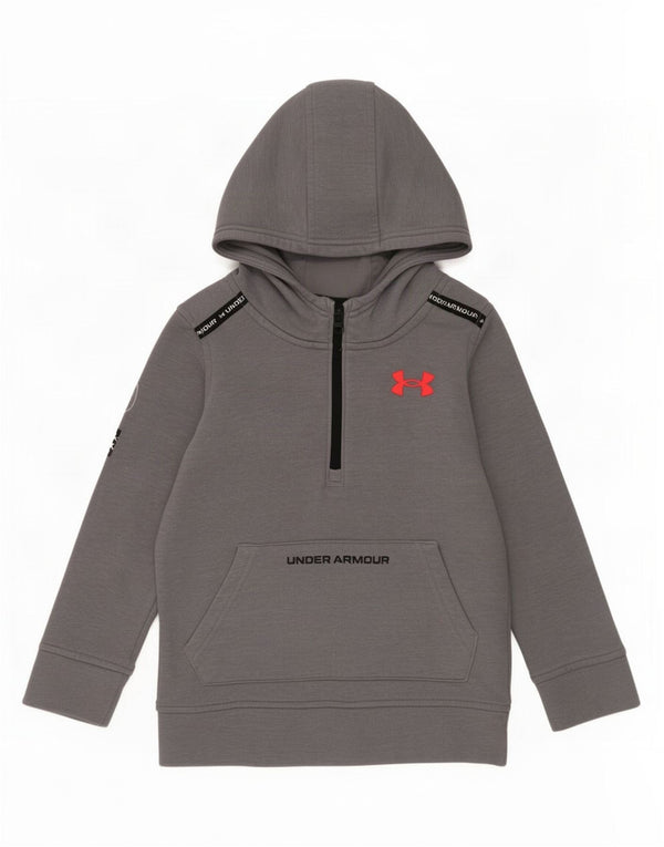 Under Armour Boys Zip Neck Hoodie Jumper 7-8 Years Small Grey Cotton