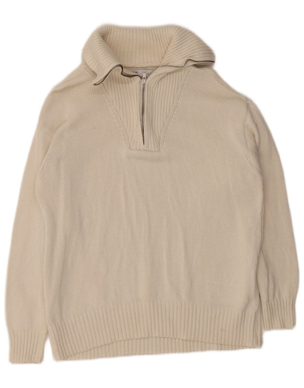 Zara Womens Zip Neck Jumper Sweater UK 10 Small Off White Cotton