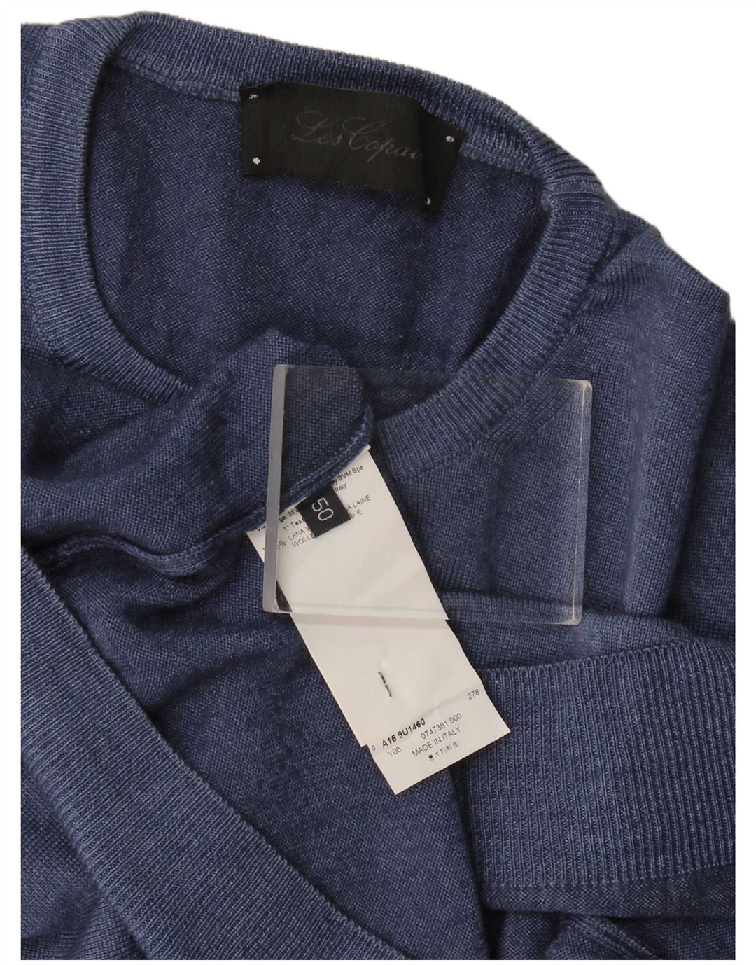 Les Copains Mens Crew Neck Jumper Sweater IT 50 Medium Navy Blue Wool