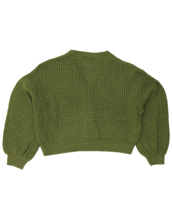 Fat Face Womens Crop Oversized Cardigan Sweater UK 12 Medium Green Cotton