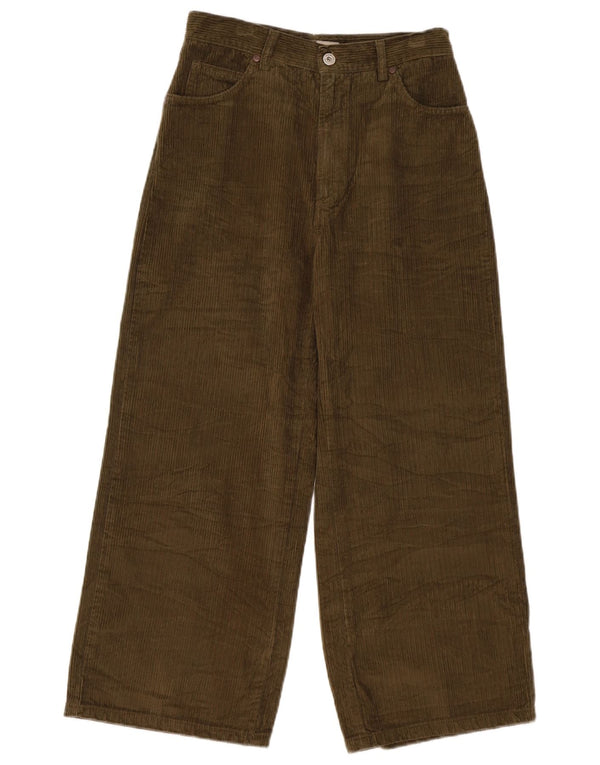 POP 84 Womens Crop Wide Leg Corduroy Trousers W28 L25 Khaki Cotton