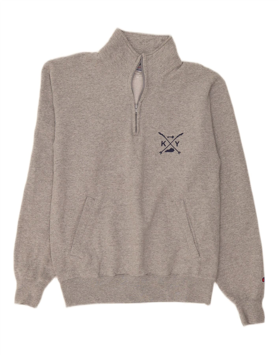 Champion Mens Zip Neck Sweatshirt Jumper Medium Grey Cotton