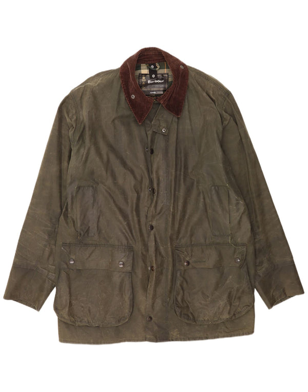 Barbour Mens Border Loose Fit Waxed Cotton Jacket EU 48 Medium Green Cotton