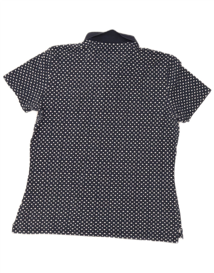 TOMMY HILFIGER Womens Polo Shirt UK 12 Medium Navy Blue Spotted