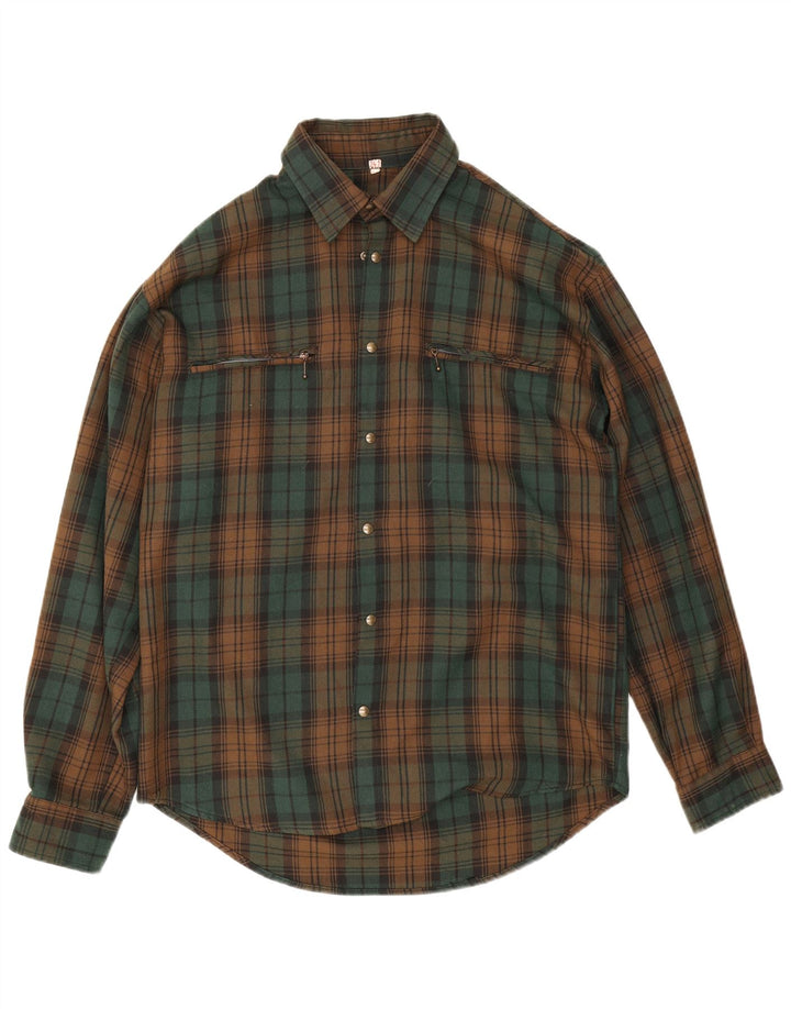 Vintage Mens Flannel Shirt Medium Green Check