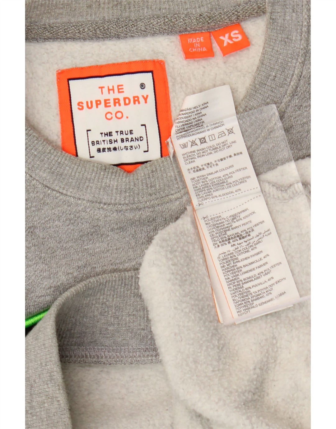 SUPERDRY Mens Loose Fit Graphic Sweatshirt Jumper XS Grey Flecked Cotton