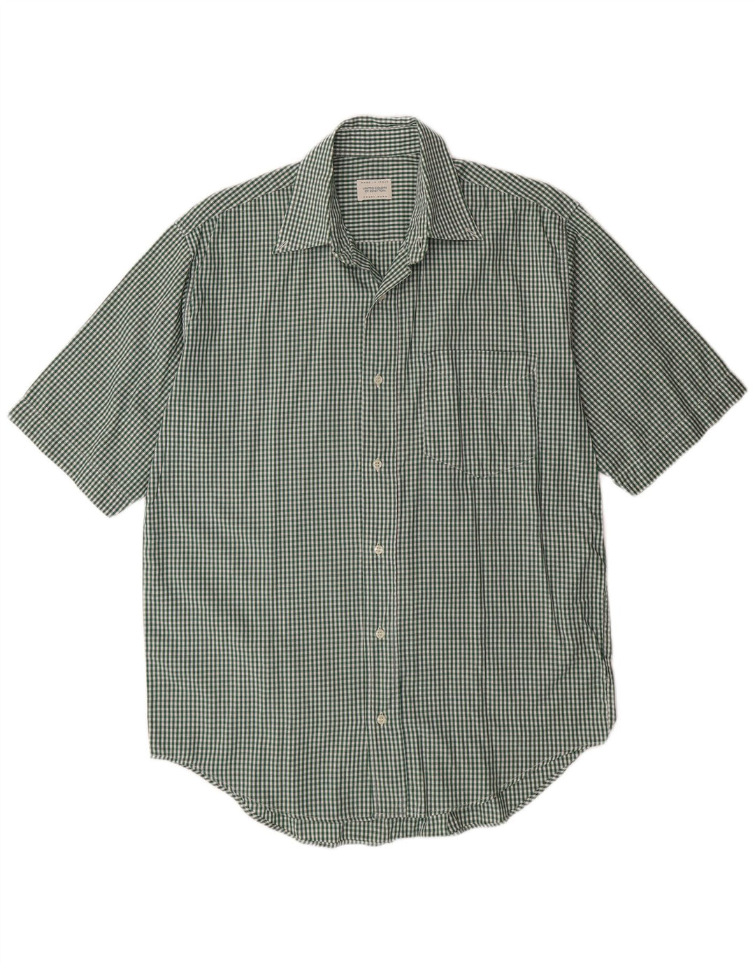 BENETTON Mens Short Sleeve Shirt Large Green Gingham