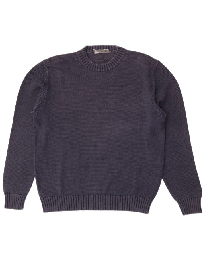Zara Mens Crew Neck Jumper Sweater Medium Navy Blue Cotton