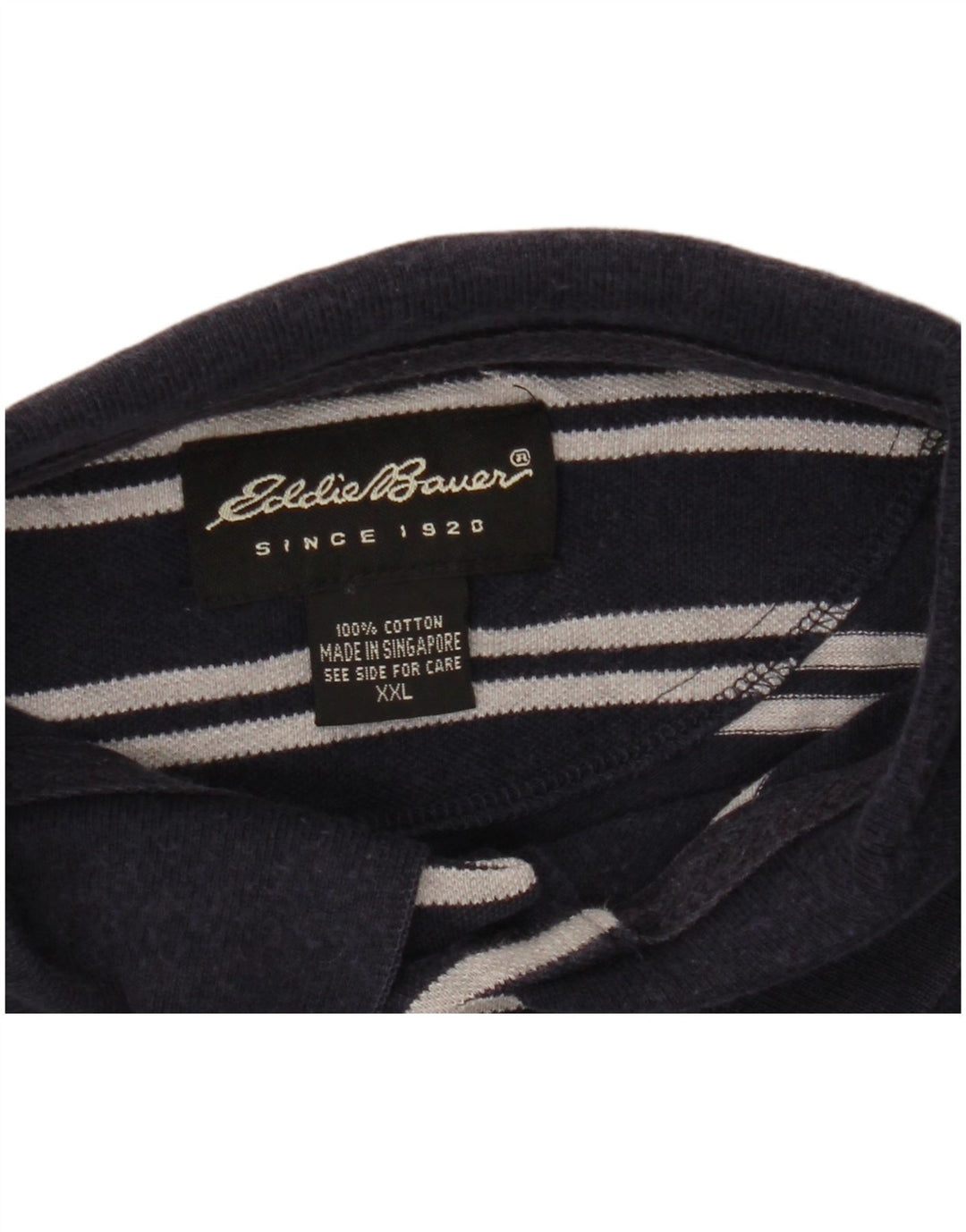 Eddie Bauer Mens Polo Shirt 2XL Navy Blue Striped Cotton