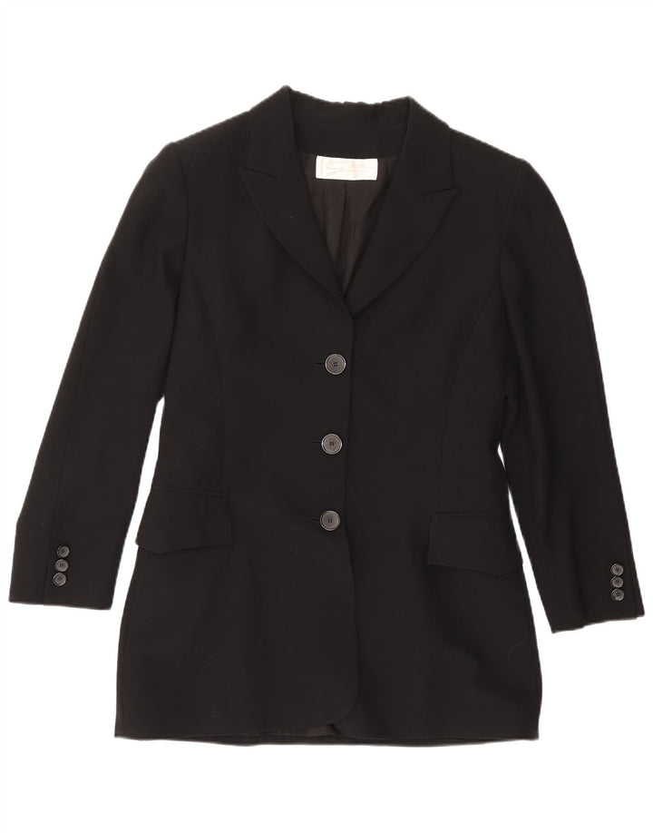 GENNY Womens Longline 3 Button Blazer Jacket UK 12 Medium Black Wool