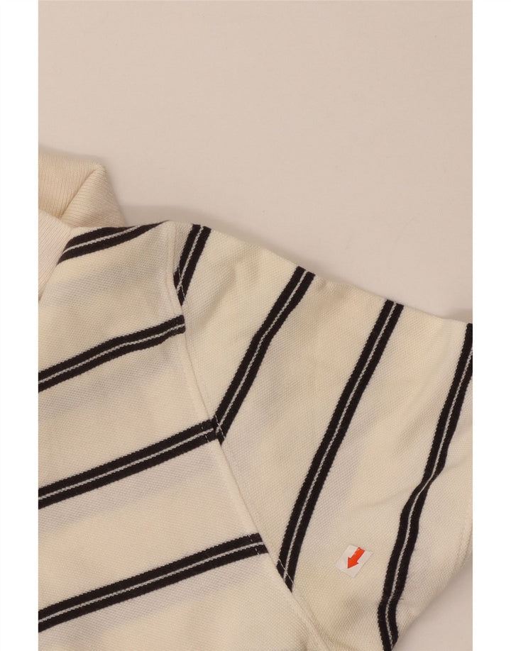 Massimo Dutti Mens Polo Shirt Medium Off White Striped Cotton