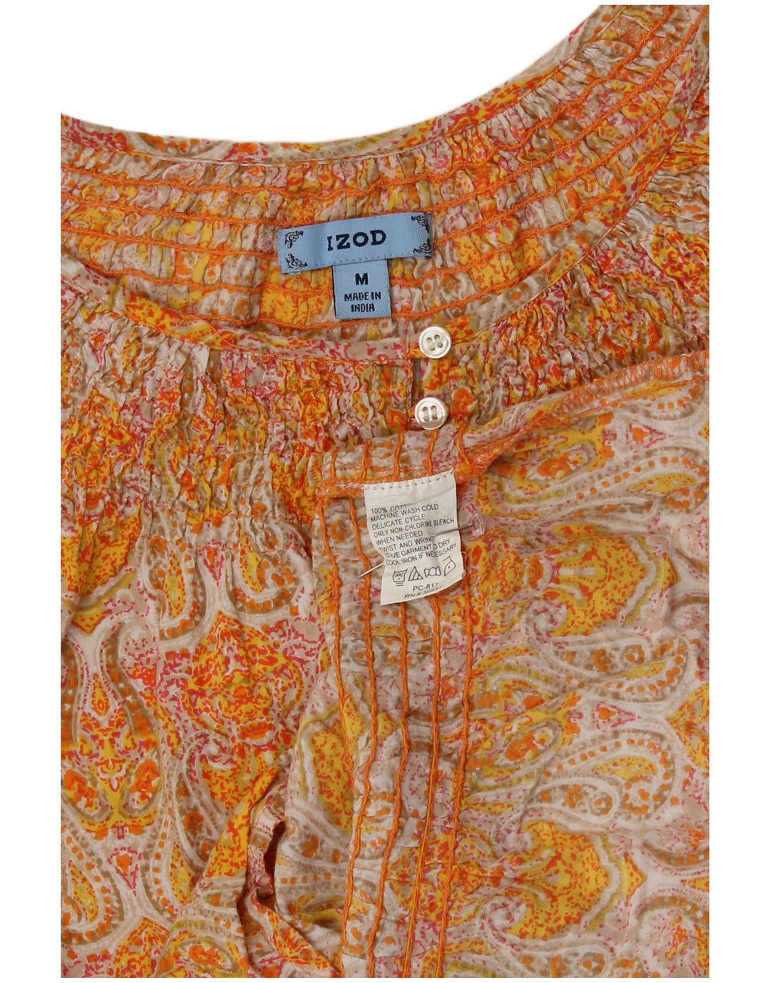 Izod Womens Blouse Top UK 12 Medium Yellow Paisley Cotton