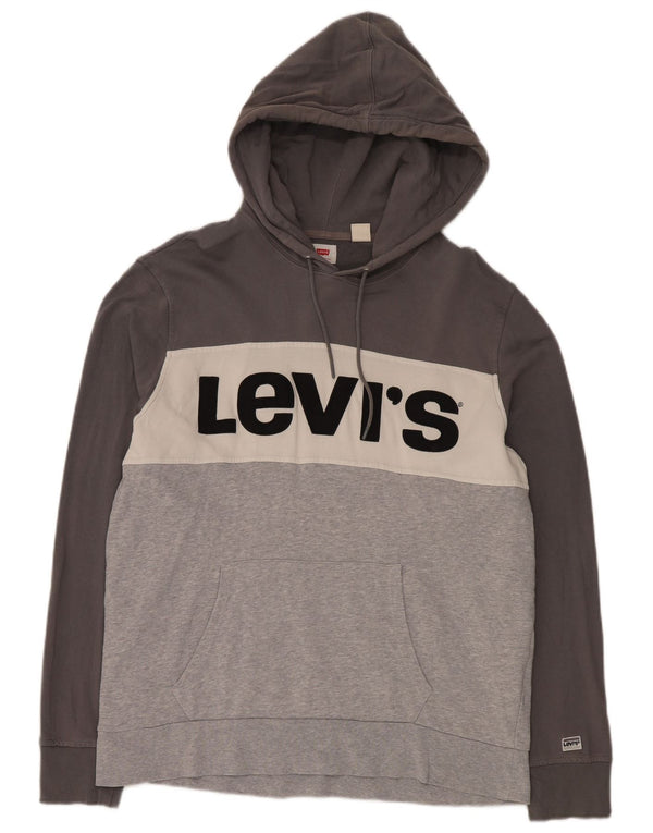 Levi's Mens Graphic Hoodie Jumper XL Grey Colourblock Cotton