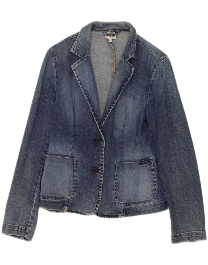 Calvin Klein Womens 2 Button Denim Blazer Jacket UK 12 Medium Blue Cotton
