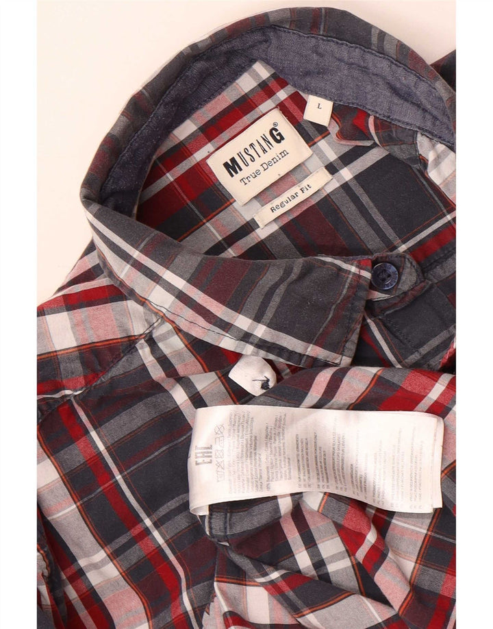 Mustang Mens Regular Fit Shirt Large Blue Check Cotton