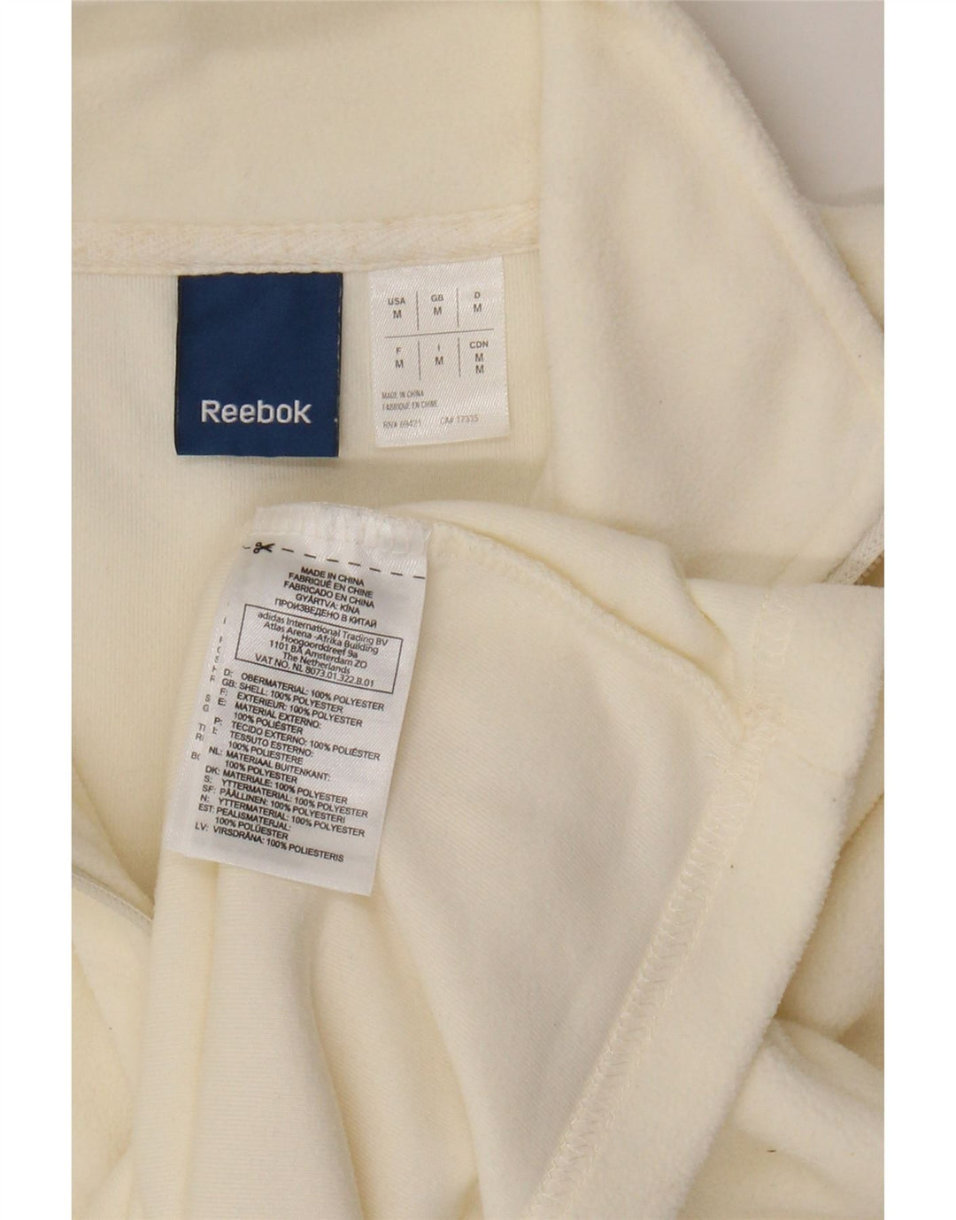REEBOK Womens Zip Neck Fleece Jumper UK 12 Medium White Polyester Vintage Reebok and Second-Hand Reebok from Messina Hembry 
