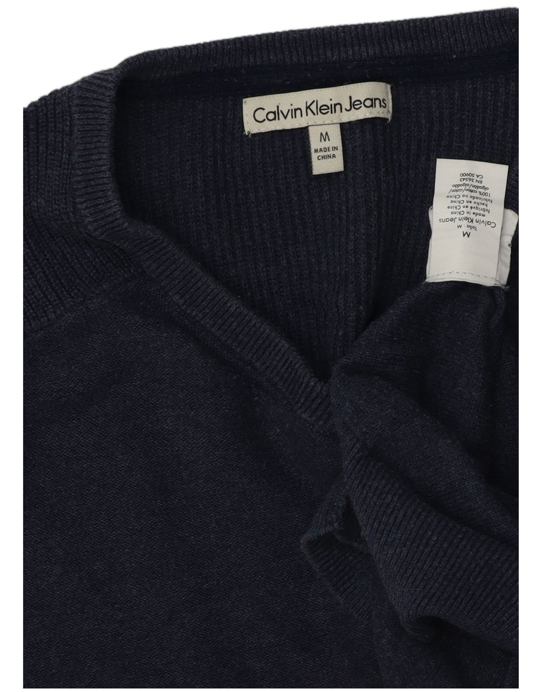 CALVIN KLEIN JEANS Mens V-Neck Jumper Sweater Medium Navy Blue Cotton