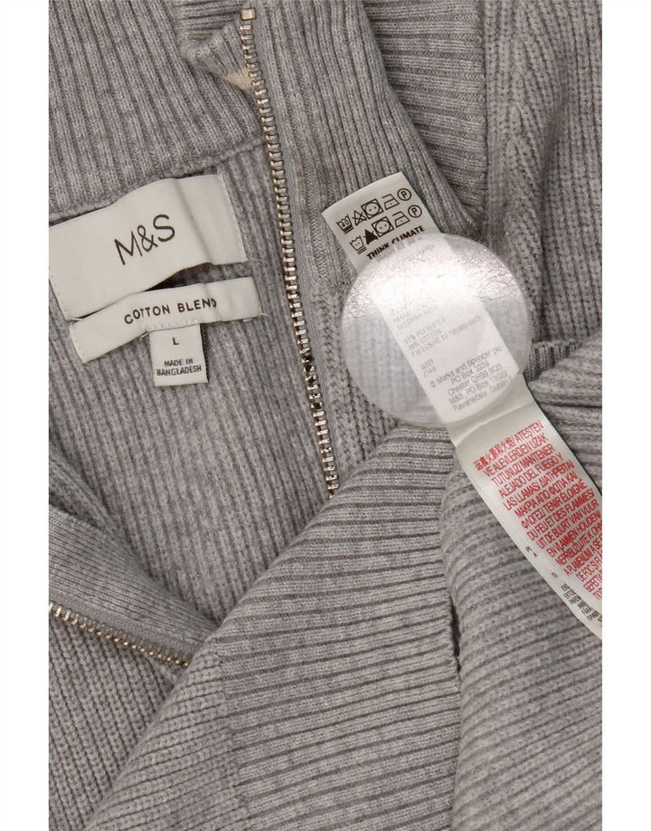 Marks & Spencer Mens Regular Fit Zip Neck Jumper Sweater Large Grey
