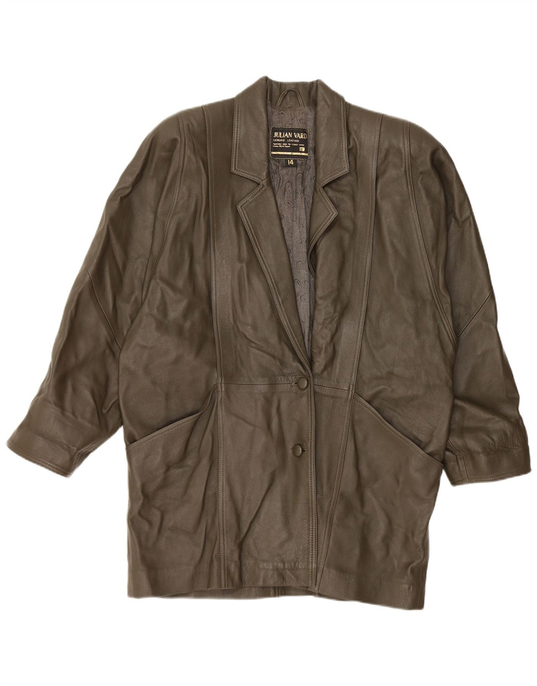 JULIAN VARD Womens Leather Coat UK 14 Large Green Leather