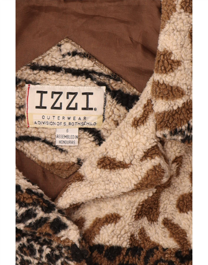 IZZI Womens Oversized Fleece Jacket UK 10 Small Brown Animal Print Acrylic