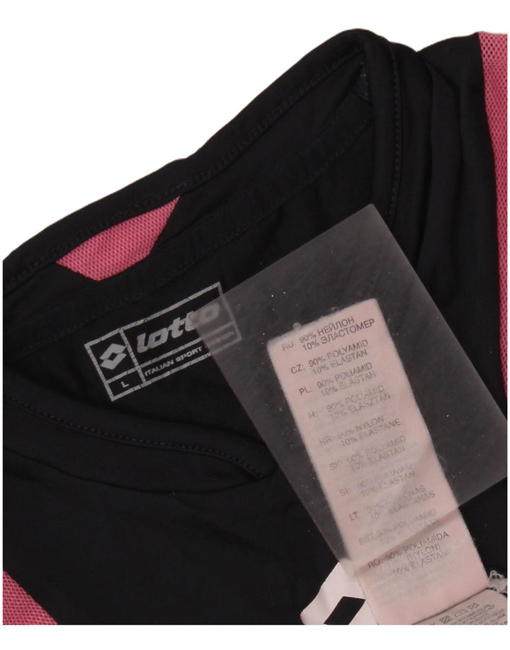 LOTTO Womens T-Shirt Top UK 14 Large Black Colourblock Polyamide