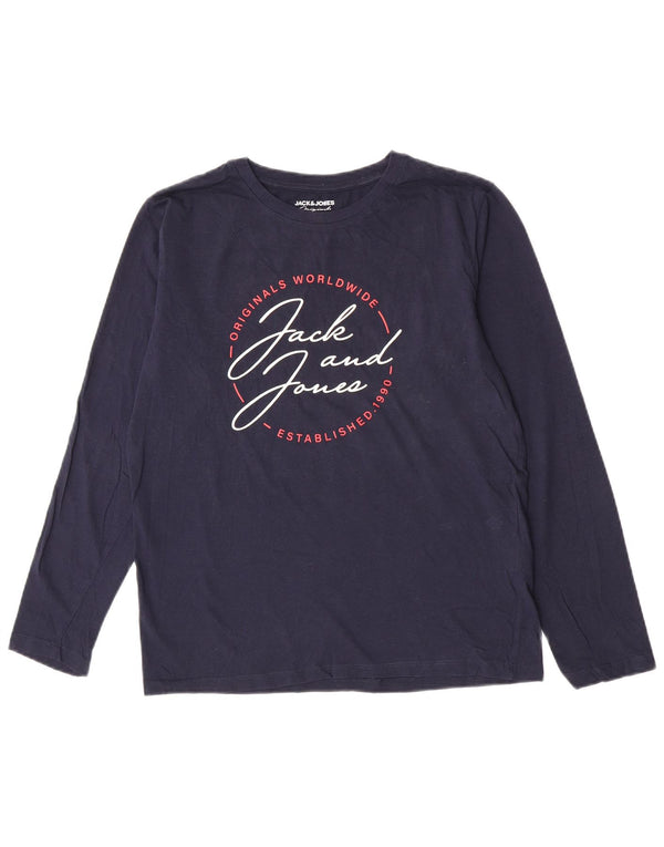 Jack & Jones Mens Graphic Top Long Sleeve Small Navy Blue Cotton