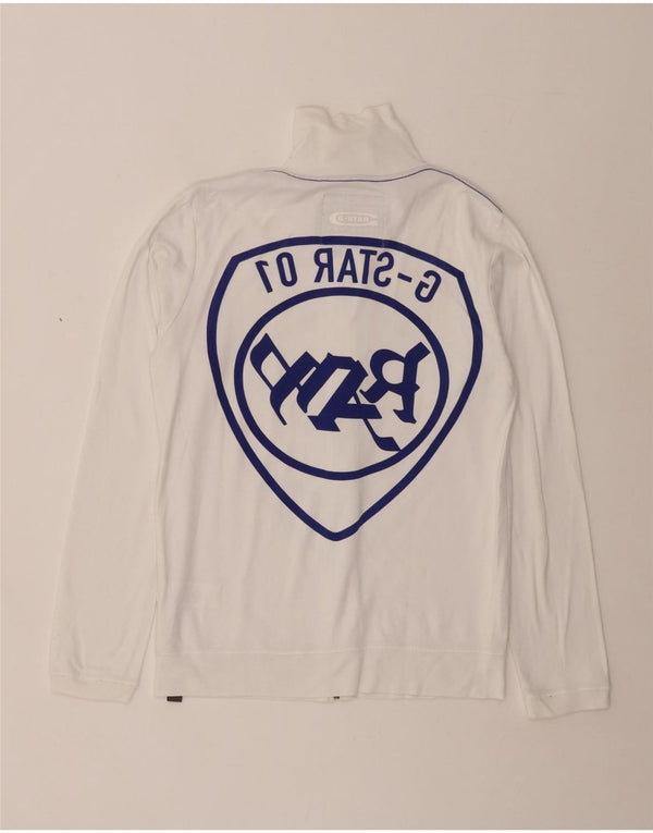 G-STAR Womens Graphic Tracksuit Top Jacket UK 10 Small White Cotton