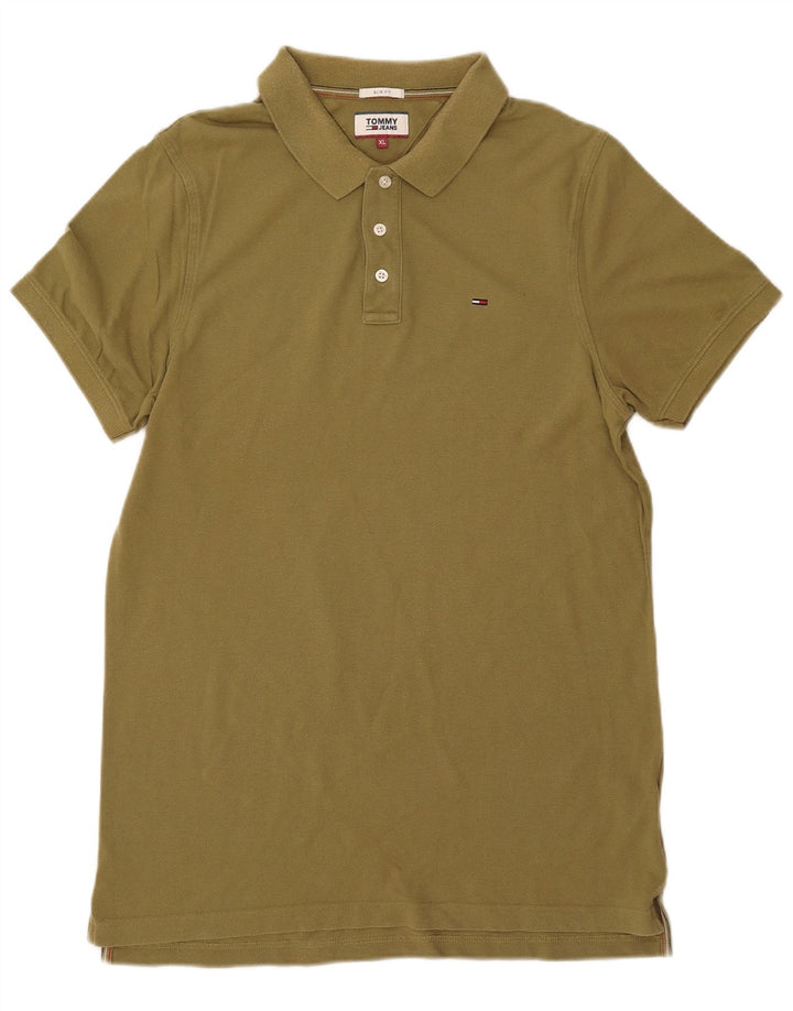 TOMMY HILFIGER Mens Slim Fit Polo Shirt XL Khaki Cotton